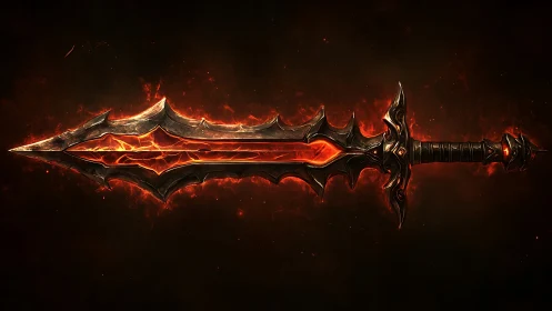 Double-edged molten sword is rendered with glowing core