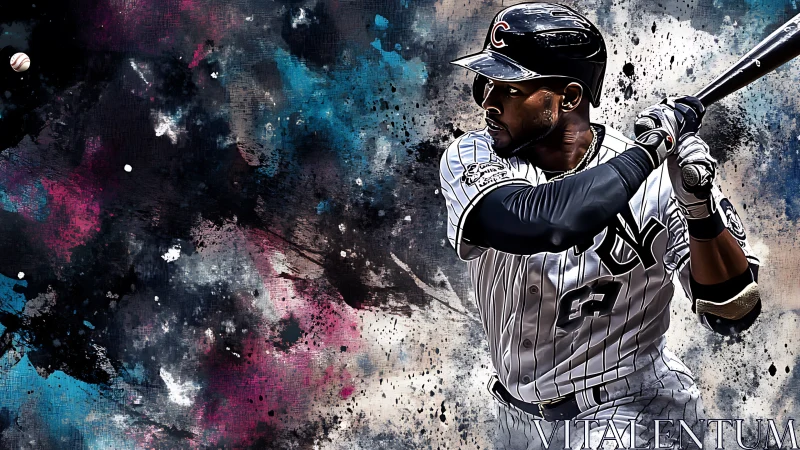 Dynamic baseball batter in splatter-textured digital painting.