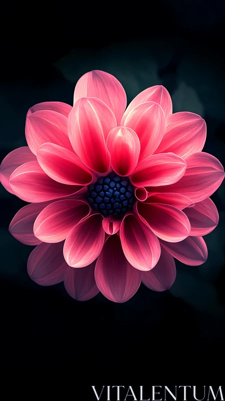 Pink Dahlia with Dark Center Against Black Background