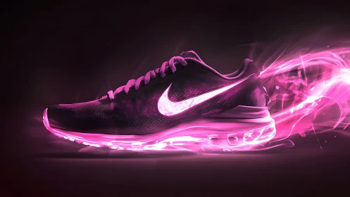 Electric pink runner blazes forward in neon-fueled motion