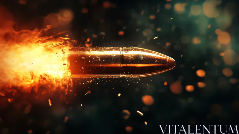 Shining bullet streaks through fire and sparks in motion.
