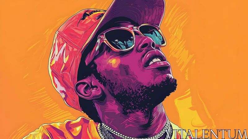 Bold vector portrait of stylish man in cap and sunglasses.