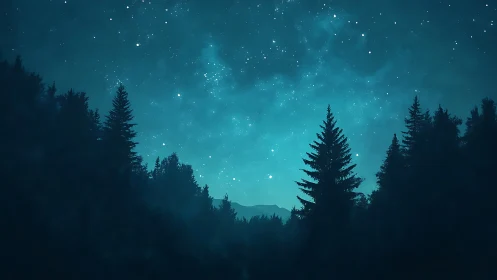 Starlit Forest Magic Beneath Turquoise Skies.