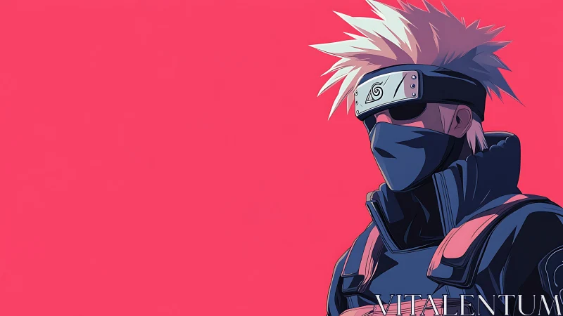 Stylized masked shinobi portrait with flat shading and bold negative space