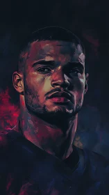 Digital portrait of confident man in neon rim lighting.