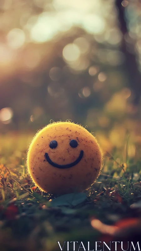 Sunny smiley tennis ball glows gently in warm afternoon light