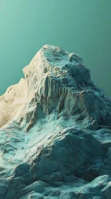Icy rock formation under uniform teal sky background.