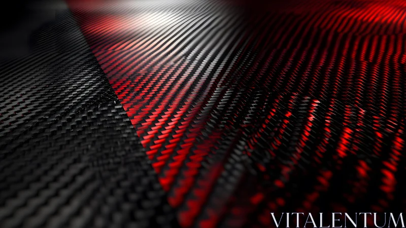 Dynamic close-up of carbon fiber texture with red lighting effect.