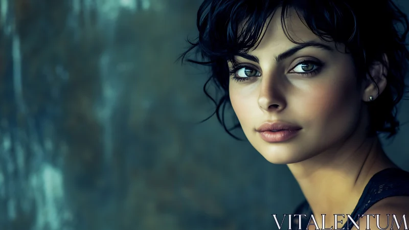 Portrait of woman with short dark hair in soft focus light.