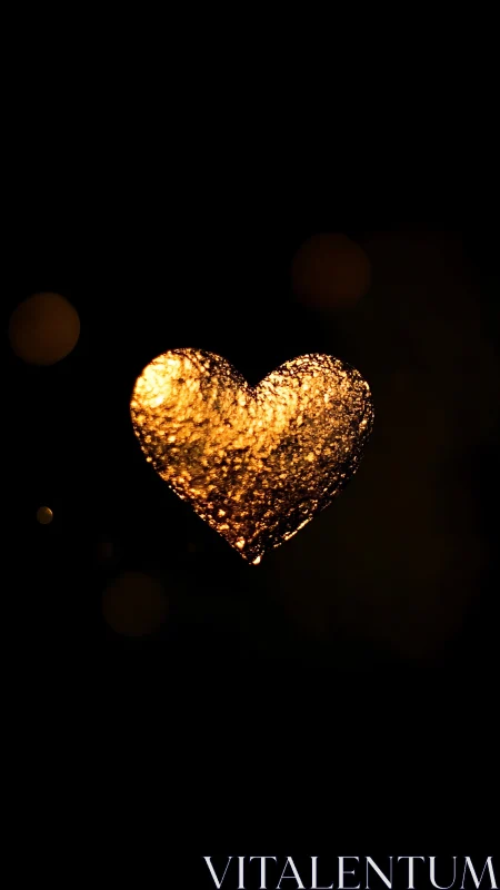 Golden Luminescent Heart Against Darkness with Bokeh Accents.