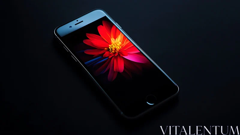 Smartphone Displaying Vibrant Red Flower in Stunning Detail