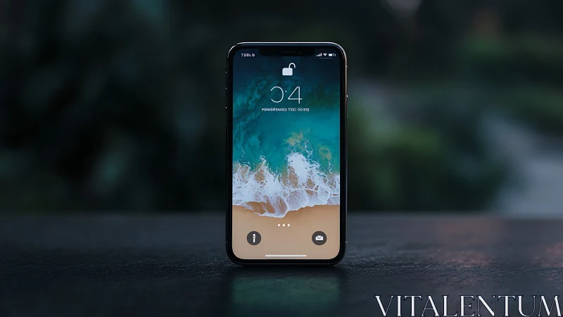 iPhone Lock Screen Display: Coastal Wallpaper with Time Interface and Accessibility Controls
