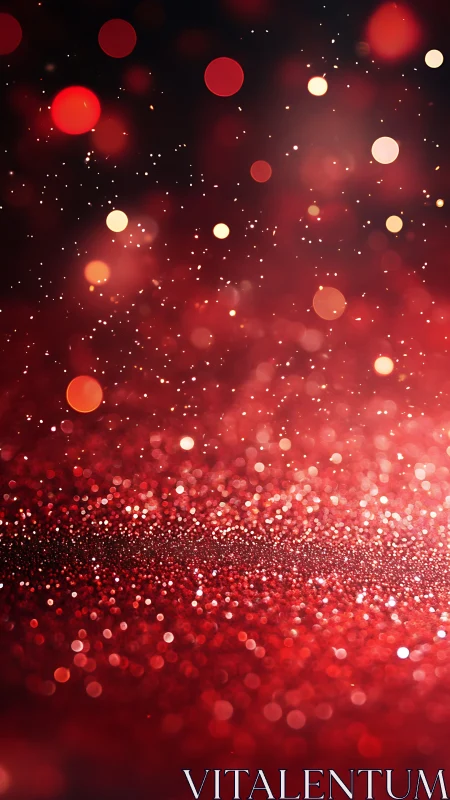 Crimson stardust horizon under floating ember lights.