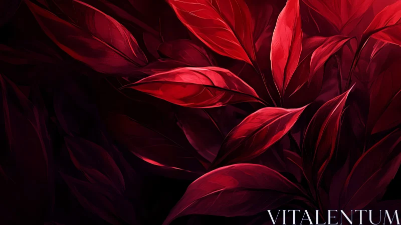 Crimson leaves whisper in velvet shadowed midnight light.