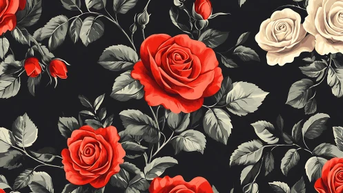 Romantic Red Roses Dance Against Deep Black.