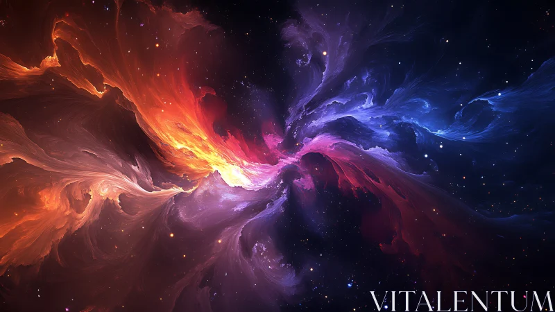 Colorful cosmic nebula clouds swirl across deep space.