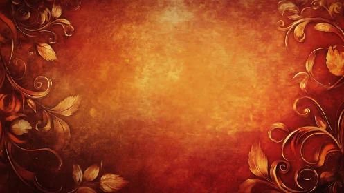 Textured red-gold vignette with symmetrical floral scroll ornaments