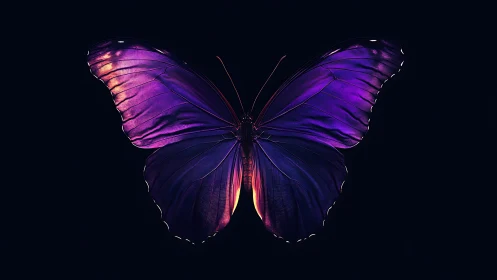 Midnight butterfly unfolds neon wings against velvet dark
