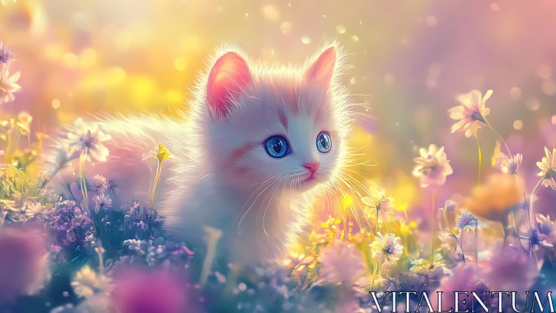 Ethereal Feline Subject with Chromatic Light Diffusion and Botanical Integration.