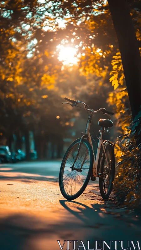 A Bicycle's Golden Moment in Autumn Stillness.