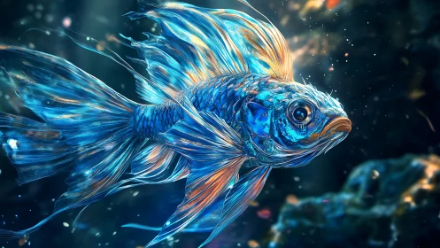 Luminescent betta portrait with high-frequency fin detail.