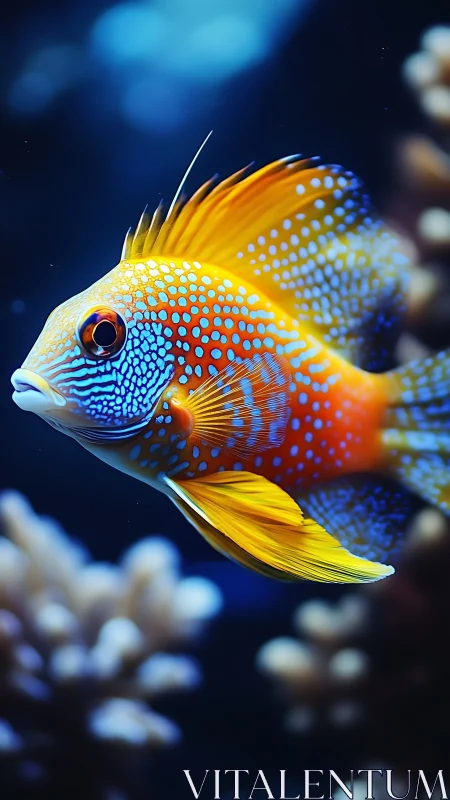 Polka-dotted reef monarch glides like a jeweled comet