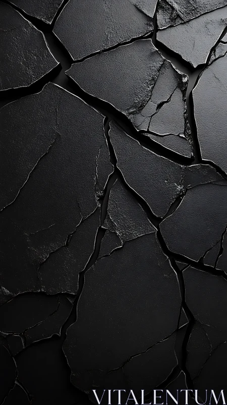 Cracked matte black surface shows fractured plate-like segments
