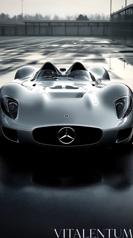 Mercedes concept roadster shown front-on on wet tarmac