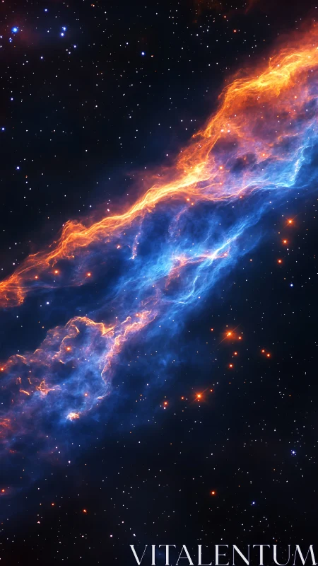 Fiery blue nebula stream glows across a star-strewn cosmos