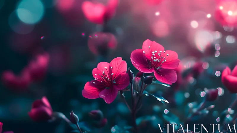 Vibrant Pink Flowers Blooming in Dreamy Bokeh Garden Light