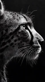 Cat's Contemplative Profile in High-Contrast Monochrome