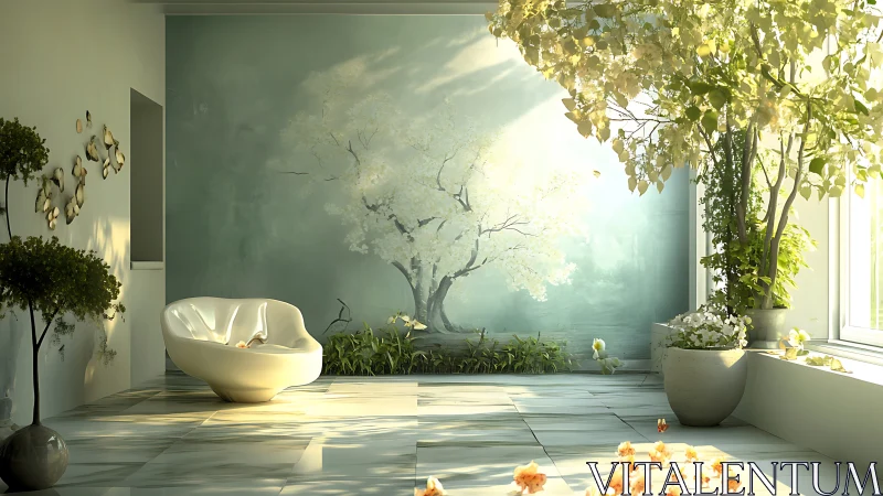 Sunlit indoor garden bathroom merges nature and minimalism.
