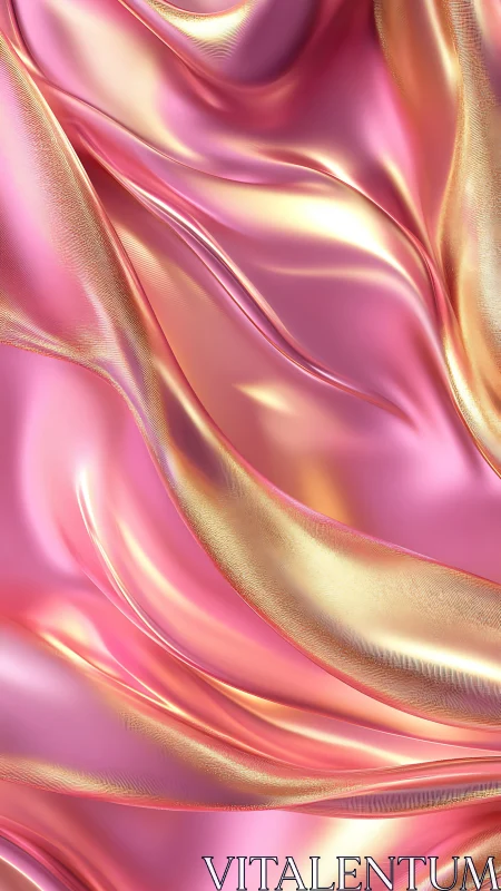 Shimmering pink satin folds glow with soft golden light