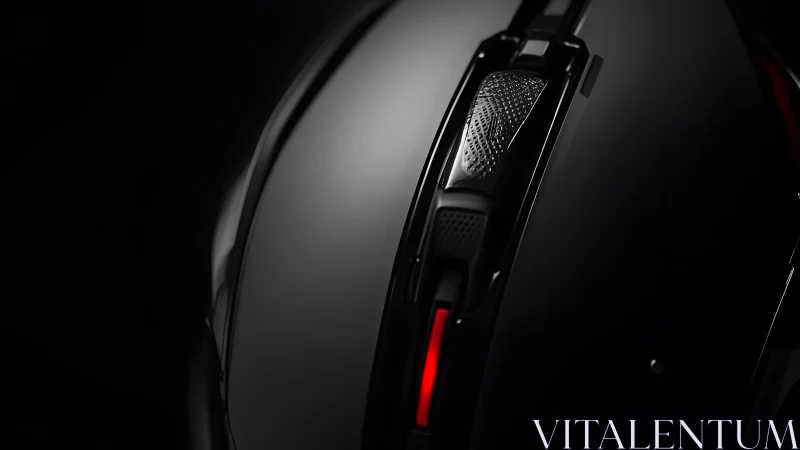Sleek black gaming mouse macro shot with red LED accent lighting.