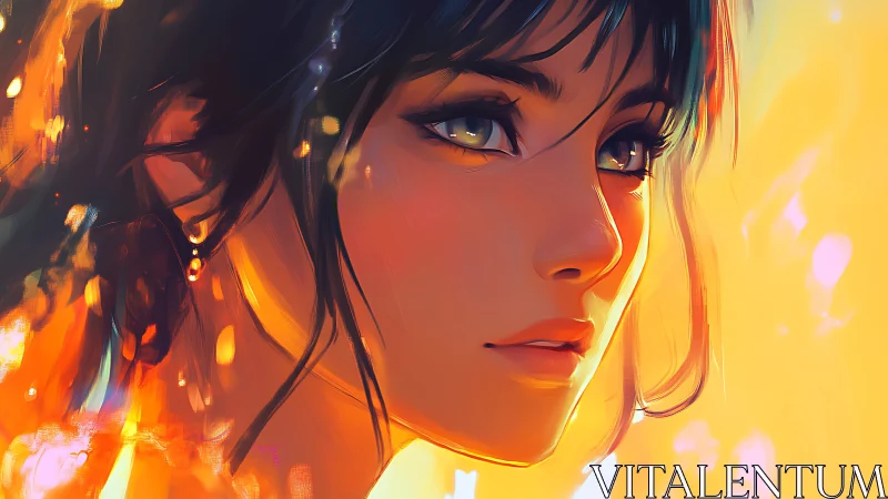 Sunlit portrait of a pensive woman glows in warm color