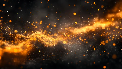 Golden Particle Burst. Abstract Motion Against Dark Background.