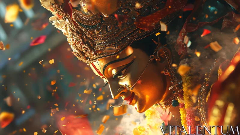 Photorealistic deity portrait with dynamic ceremonial lighting.