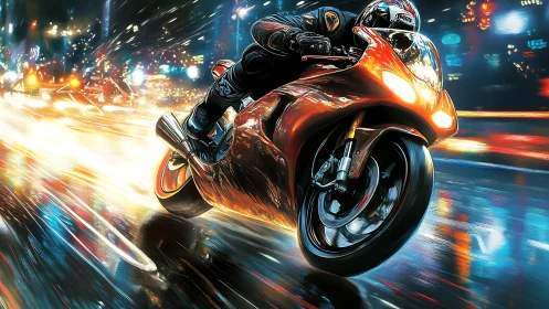 Digital neon superbike racing through futuristic night city.