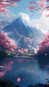 Petal-bright mountains whisper over a mirror-still spring lake
