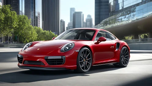 Scarlet city coupe prowls the glass canyons with quiet drama