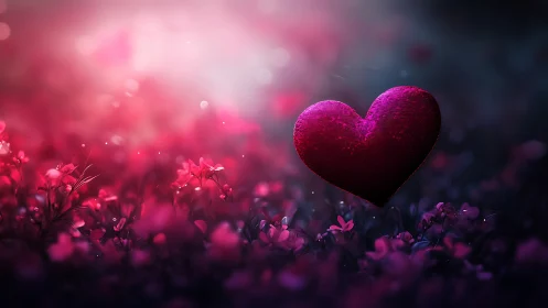 Velvet heart blooms in dreamy pink garden.