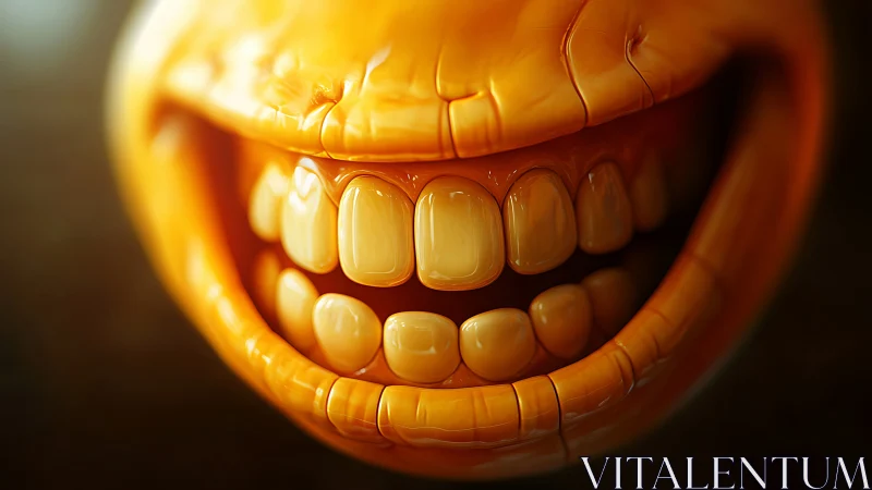 Glowing golden grin with playful, oversized cartoon teeth.