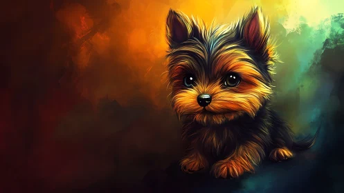 Glow-eyed puppy marooned in a storm of molten color.