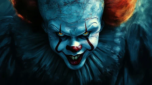 Predatory circus fiend grins from the midnight gloom.