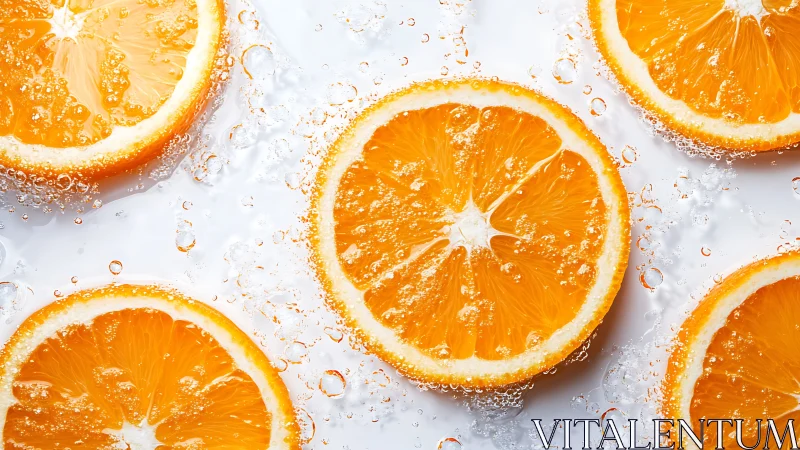 Macro analysis of effervescent orange slices in clear liquid.