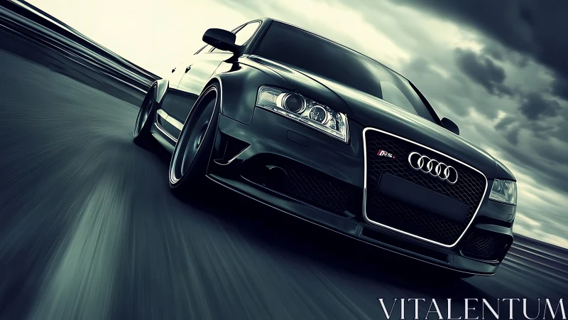 Dynamic 3D highway render of performance sedan in motion.