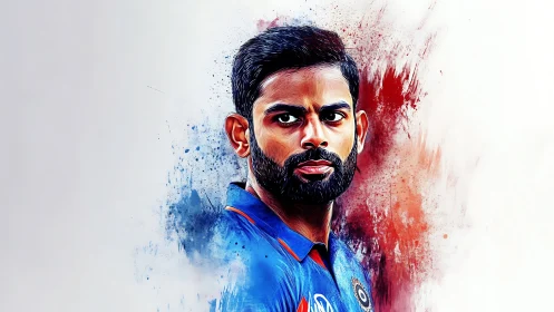 Digital painting portrait with splatter bilateral background effects.