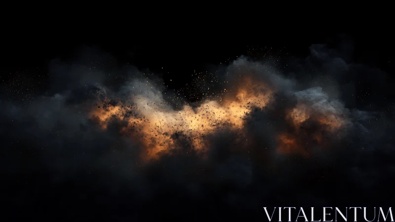 Explosive fire cloud drifts through deep black darkness.