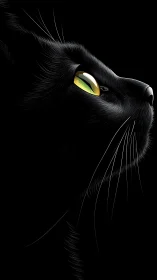 Black Cat with Glowing Eyes in Darkness.