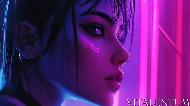 Neon-lit cyberpunk portrait uses strong rim lighting and bokeh glows